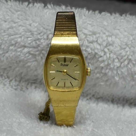 VTG Pulsar Gold Tone Quartz Watch w/ Safety Chain - Picture 5 of 15